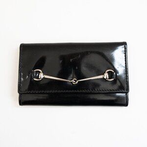 Gucci Black Horsebit Patent Leather Key & Card Holder